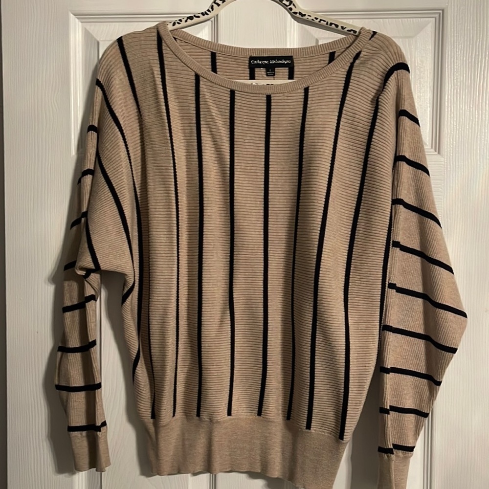 Beige and Black Striped Sweater - super soft